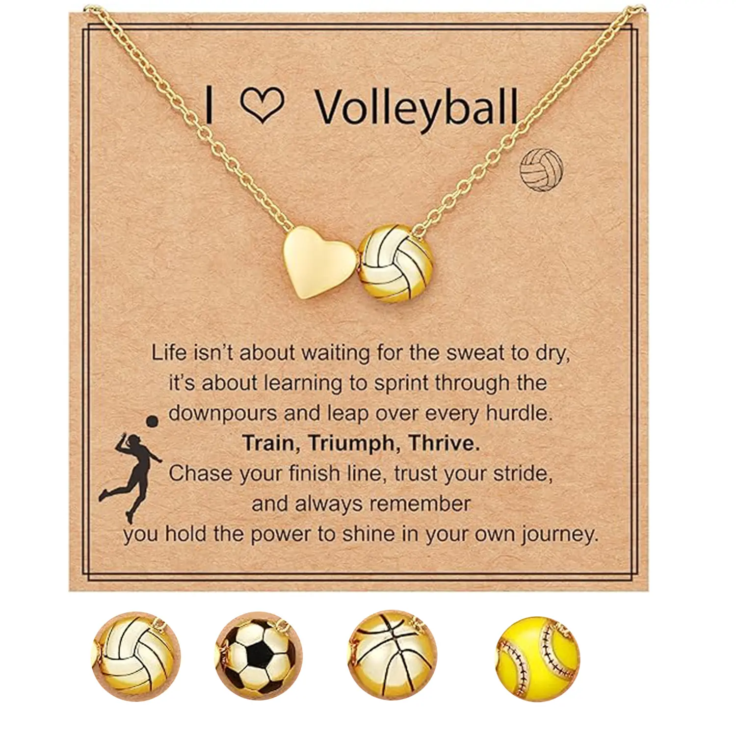 Baseball/football/volleyball/basketball Ball Chain Necklace for Girls Women, Sports Accessory Jewelry Gift for Boyfriend, Celebrations, 16+3 Inch