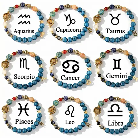 Unisex Crystal Solar System Zodiac Beaded Cord Bracelet - Casual Versatile Jewelry, Birthday Gift for Friends, Valentine/Anniversary/Graduation Present, Easy to Style Space-Themed Accessory (Taurus, Cancer)