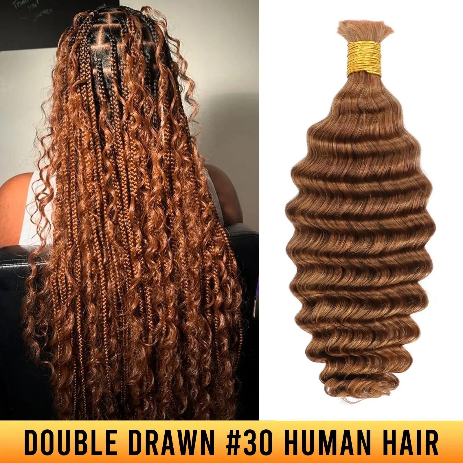 Ygwigs Double Drawn  #30a Light Auburn Bulk Hair Deep Wave
