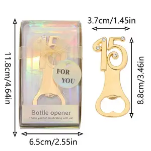 12pcs Gold Crystal-Accented Decorative Bottle Opener, Quinceañera Party Favor for Celebration