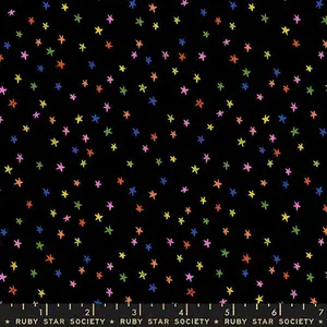 Starry Mini Rainbow Stars on Black Ruby Star Society By the Yard