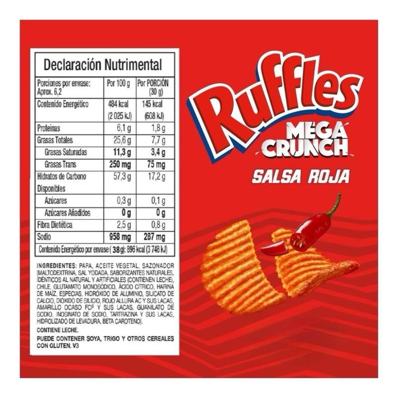 RUFFLES MEGA CRUNCH SALSA ROJA 50g Box w/5 bags Mexican Snacks