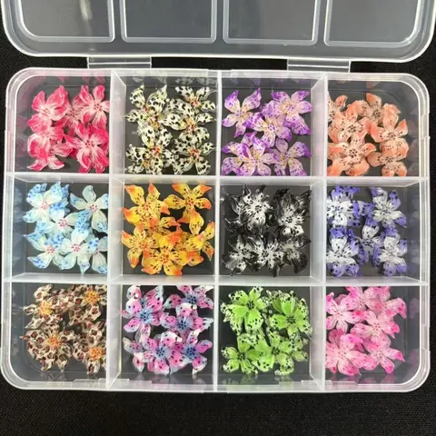 12-Color 3D Flower Nail Art Accessories Box, Anti-Allergy Handcrafted Decorations, Luxurious Nail Design Essentials, Nail Charms, Nail Art Supplies, Nail Art Products