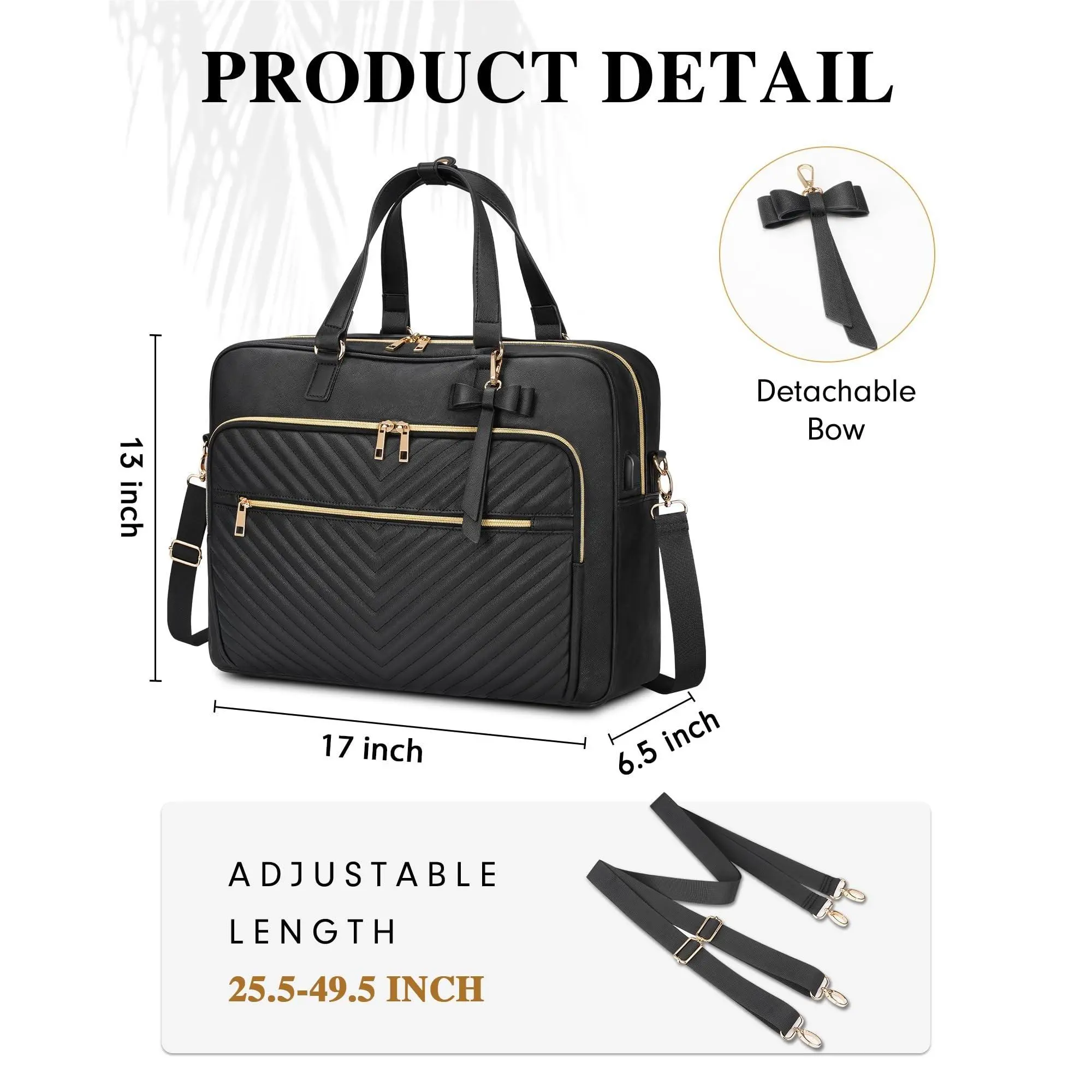 17 Inch Laptop Bag For Women Large Convertible Quilted Briefcase Backpack  With Usb Port Waterproof Leather Work Tote Bags Professional Shoulder  Computer Handbags Office Business Black - TikTok Shop