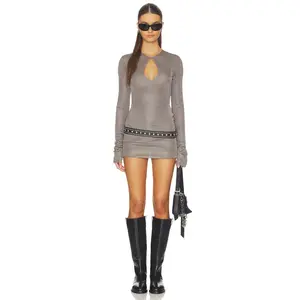 superdown Calantha Long Sleeve Mini Dress in Gunmetal