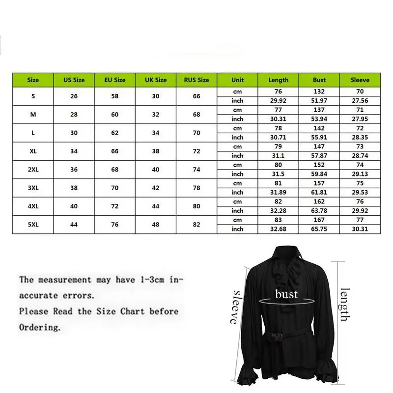 Wholesale Men's Medieval Renaissance Menswear - Lacing-Up, Ruffled, Fluffy Long-Sleeve Bandage Shirt, Vintage Costume for DIY Specialty Supplies, Clothes