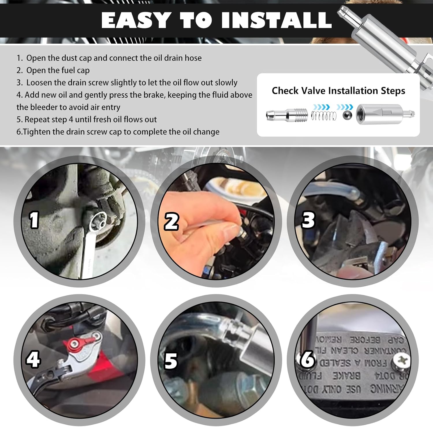 Car Brake Bleeder Hose Kit with One Way Check Valve,Durable Brake Fluid Bleeder Hoses Replacement,Universal Brake Bleeder Tool Car Accessories for Car Motorbike Bike