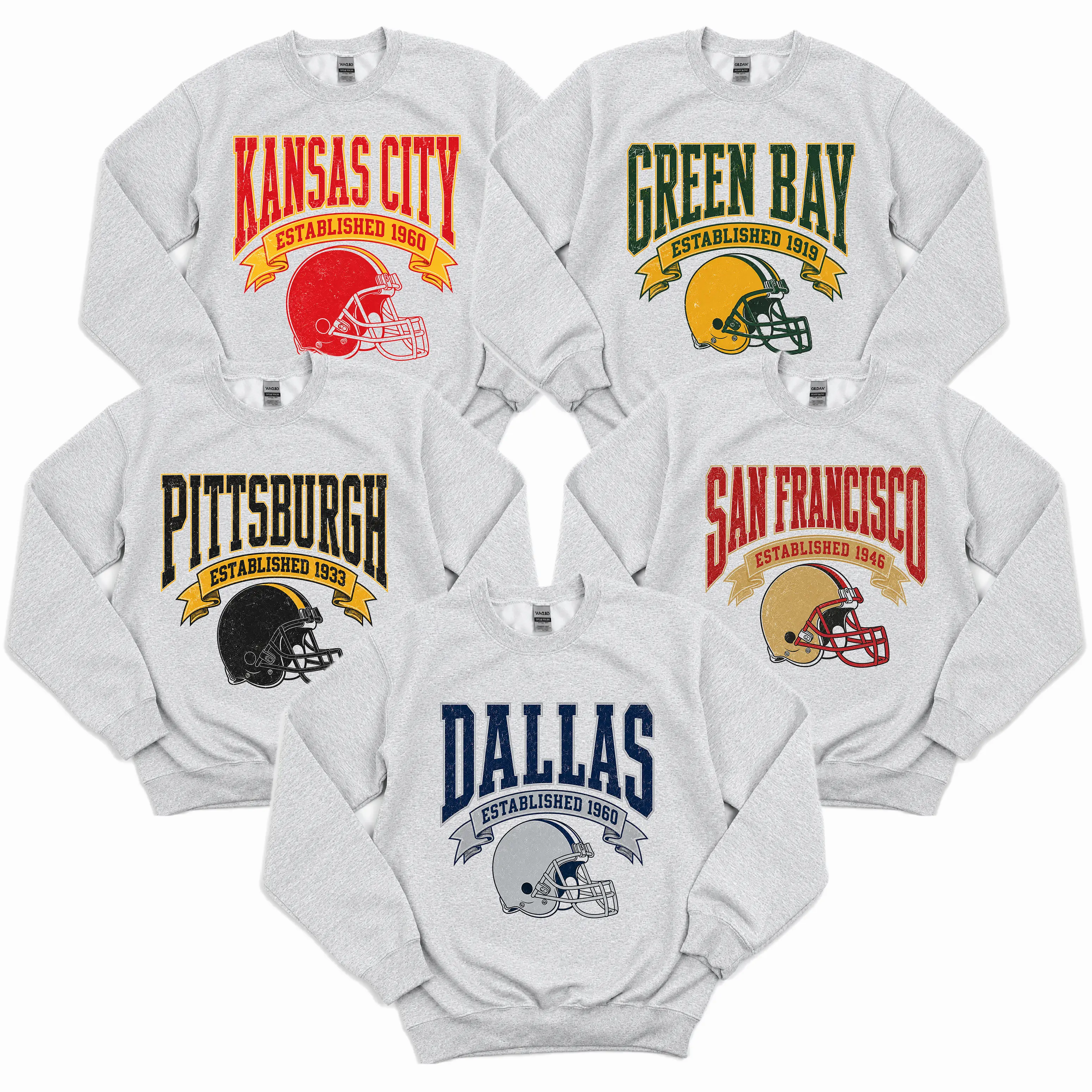 Vintage Football Sweatshirts Color Ash Grey, Unisex Football Crewnecks, Football Crewneck Sweatshirt