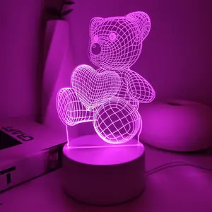 Modern 3D Bear Night Light, LED Neon Lights, LED Mood Light, USB Powered Glowing Table Lamp, Perfect for Home Decor, Bedroom, Office, Party Gift