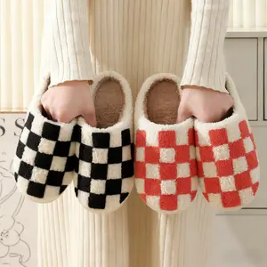 Cozy Warm Checkered House Slippers Women & Men Slippers Soft Fuzzy Comfortable Winter Slippers Cute Stylish Home Slippers - Stylish Checkered Design, Plush Warm, Soft Comfortable Winter Home Slippers