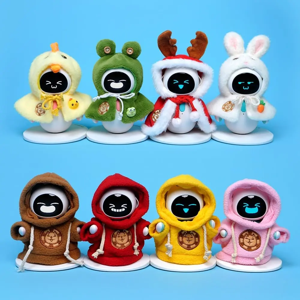 Energize Lab, Cape & Hoodie Outfit Set for Robot Eilik - 4 Pcs Furry Hoodie in Four Colors & 4 Pcs Furry pet Cape in Four Styles. Ideal for Dressing Eilik and Other Suitable Toys