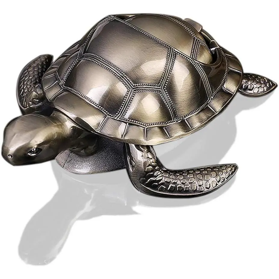 Turtle ashtray with lid windproof metal ashtray outdoor indoor ashtray ash ashtray for cigarettes vintage practical decoration ashtrays for cigarettes metal gift for men women bronze