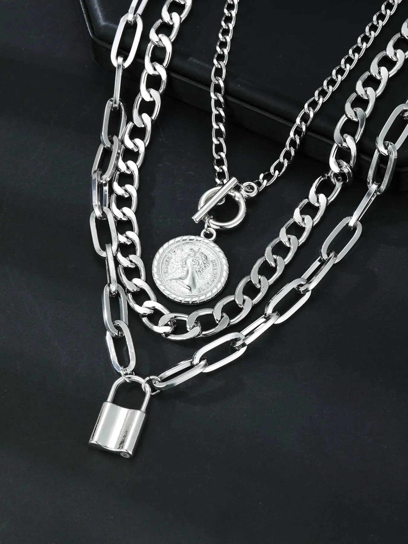 Three-Piece Fashion Chain Necklace Set, Hip-Hop Layered Collarbone Chains, Unisex Party Gift, Daily Wear Jewelry for Men and Women
