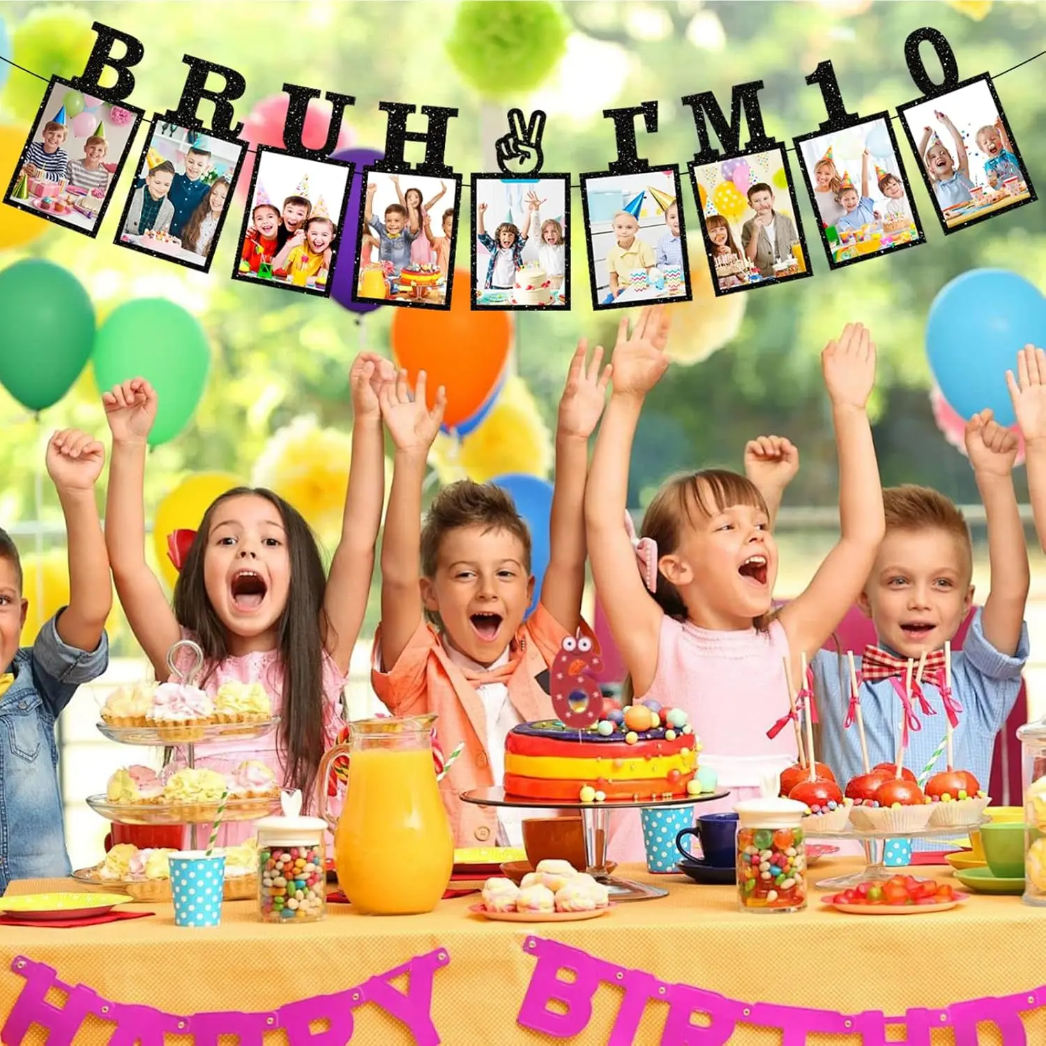 10th Happy Birthday Party Decorations Kit - Satin Shiny Black Letters, "Bruh I’m 10" Banner, 2016 Photo Banner, Pennant Flags, Balloons, Navy Blue Silver Festive Supplies Set, Birthday Gift Ideas for 10 Year Old Sister, Birthday Ideas, Rose Gold