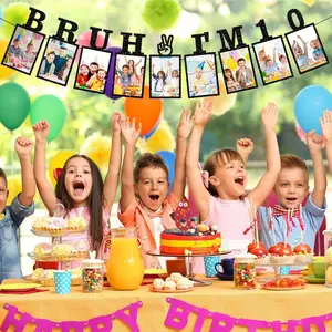 10th Birthday Party Decorations Kit with “Bruh I’m 10” Banner, 2016 Photo Banner, Pennant Flags & Balloons, Perfect Gift for 10 Year Old Boys Girls, Navy Blue Silver Party Supplies Set