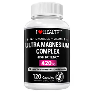 I Love Health 5-in-1 Magnesium Complex + Vitamin B6 Supplement - 420MG - High Absorption Magnesium Supplement for Sleep, Nerves, Muscles, Bones, 120 Capsules