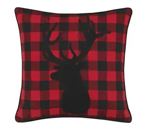 Eddie Bauer Cabin Plaid Stag Head Red 20x20 Square Pillow