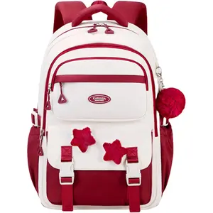 Cute Backpack for Girls, Kawaii Large Capacity Bookbags for Teens  Preppy Aesthetic Book Bag for Elementary Middle High School with  Pins and Furry Pendant 4+  (Burgundy)