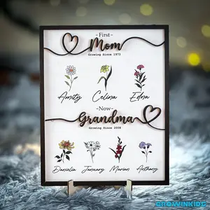 Nana Gift Personalized Flower Birth Month Garden Wooden Sign Frame, Mother Day Gift, First Mom Now Grandma Gift, Mom Gift, Mom Birthday Gift