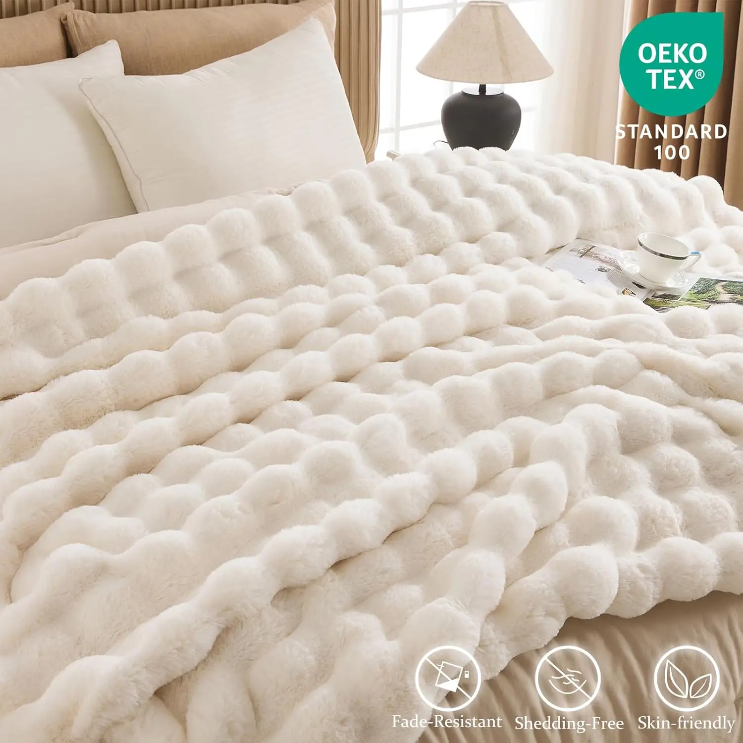 Raybee 750GSM Soft Comforter - Faux Rabbit Fur Soft Blankets, Cozy Warm Blanket, Thick Plush Bedding, Bed Accessories for Bed/Couch, Gifts for Your Girlfriend, Aesthetic Home Decor
