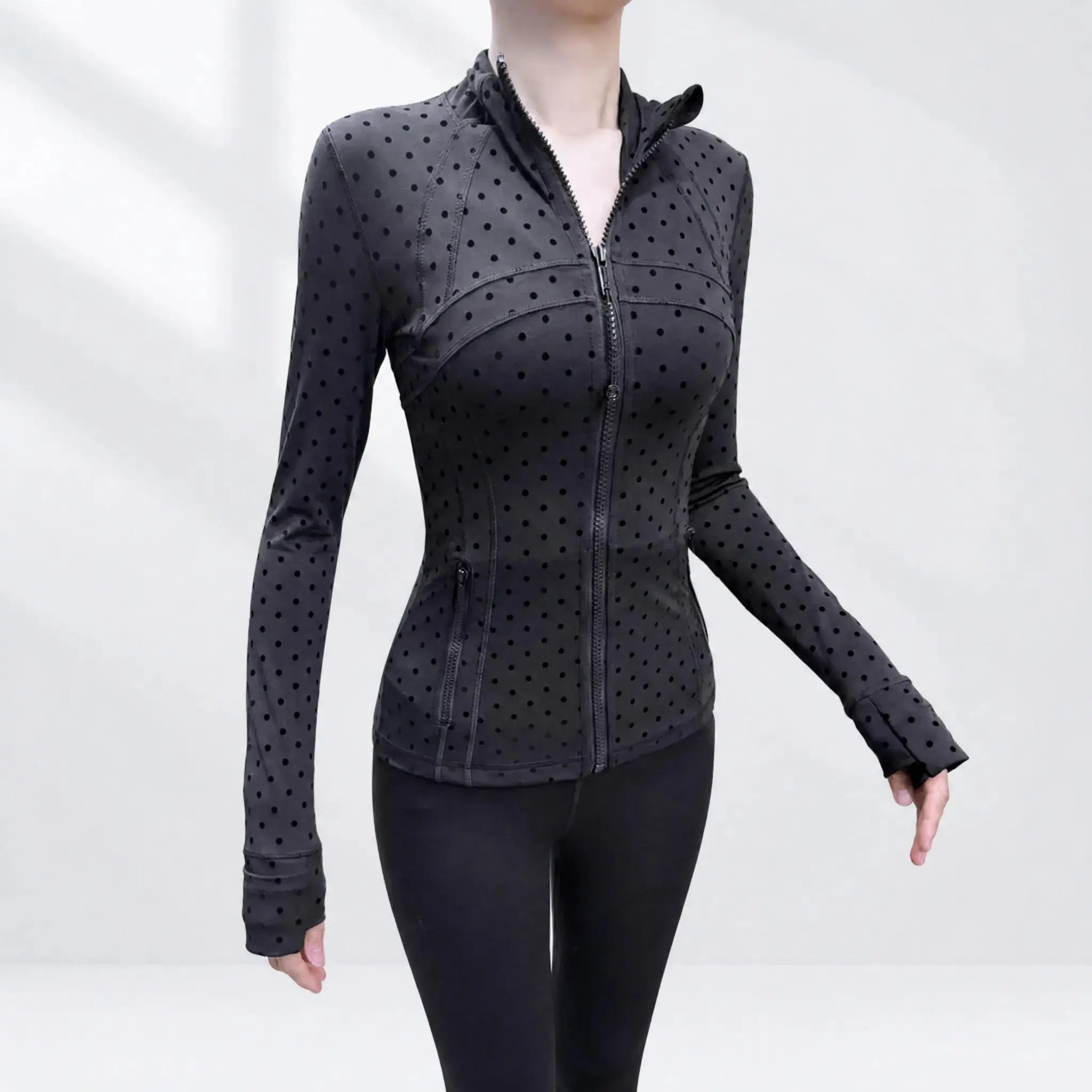 (Note: Order a plus size for a snug fit),Female Athletic Workout Jacket - Slim Fit, Mock Neck, Zipper Front, Long Sleeves, Matching Activewear Set (Note: Order a plus size for a snug fit),