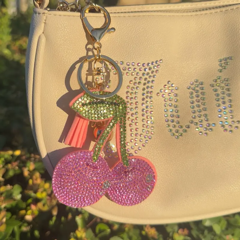 Red Cherry bag charm, cherry hangbag accessory, cherry charm, cherry keychain, cherry bag accessories, cherry key holder, Cherry purse charm.