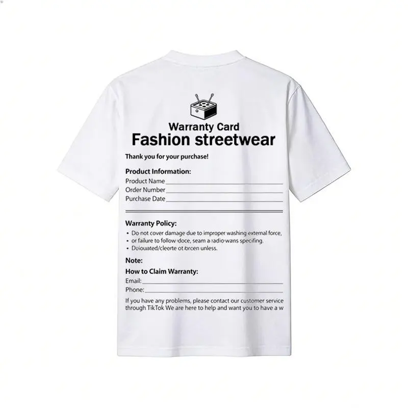 Our T-shirts and product online warranty cards Our T-shirts and product online warranty cards