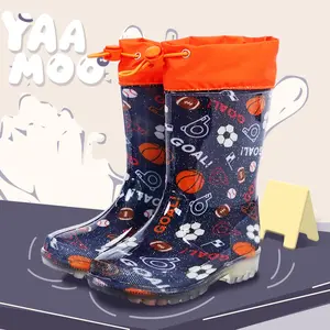 Kids Rain Boots, Waterproof Non-Slip Soccer Print Rain Shoes for Boys and Girls