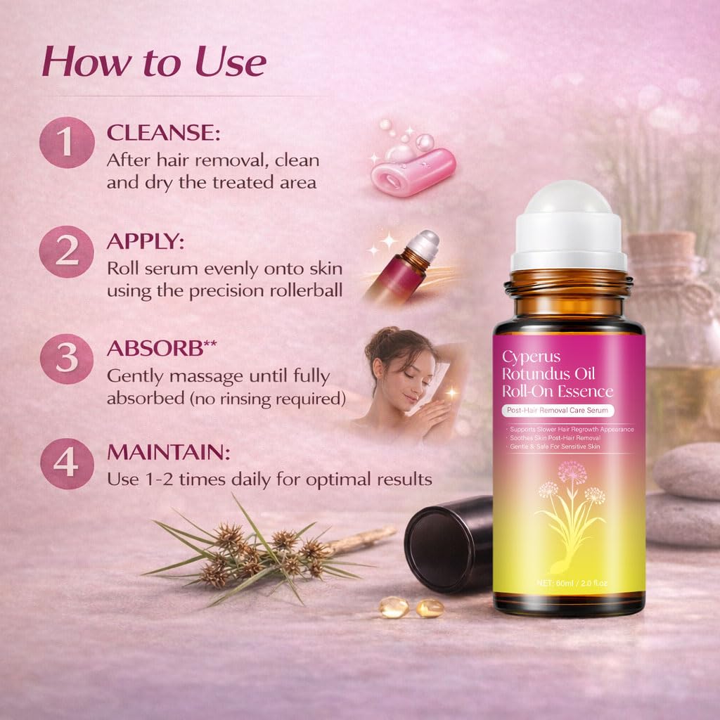 Cyperus Rotundus Oil for Natural Hair Reduction Body Roll-On Serum Reduces Unwanted Hair Growth- 60ml/2oz