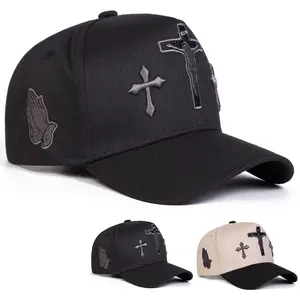 Unisex Jesus Cross Embroidered Five-panel Baseball Cap Outdoor Adjustable Sunscreen Leisure Hat Spring Autumn Travel Tourism Beach Vacation
