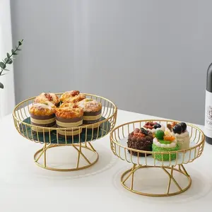 European Luxury Fruit Bowl Creative Living Room Home Fruit Basket Wire Basket Afternoon Tea Candy Dessert Stand Snack Metal Tray Bread Basket Rotating Tray