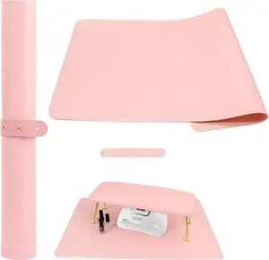 Foldable Nail Mat for Table, Waterproof PU Leather Manicure Pad, Non-Slip Desk Protector for Nail Tech & Salon, Portable Easy Clean Large 60x30cm Nail Art Station Mat (Pink)