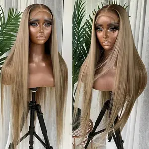 13x4 Ash Blonde Ombre Colored Transparent Lace Front Wigs Human Hair 200 Density Straight Lace Frontal Wigs Pre Plucked For Women