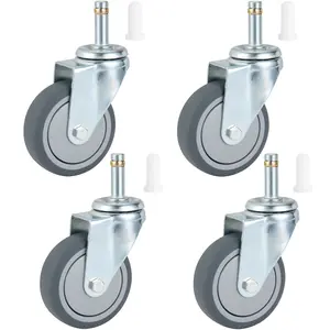 3 Inches Stem Caster Wheels Set of 4 Heavy Duty 7/16 Inch Stem Diameter Swivel Casters TPR Replacement Wheels for Utility Cart/Mop Bucket/Wet & Dry Vacuum/Grills/Shop Mechanic Stool