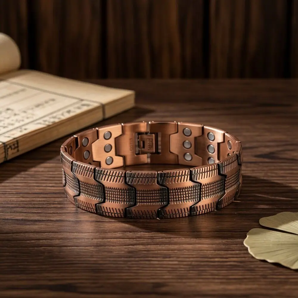 Men's Pure Copper Magnetic Therapy Bracelet, Natural Adjustable Link Design with 3500 Gauss Magnets for All-Season Outdoor Sports, Male, All Seasons