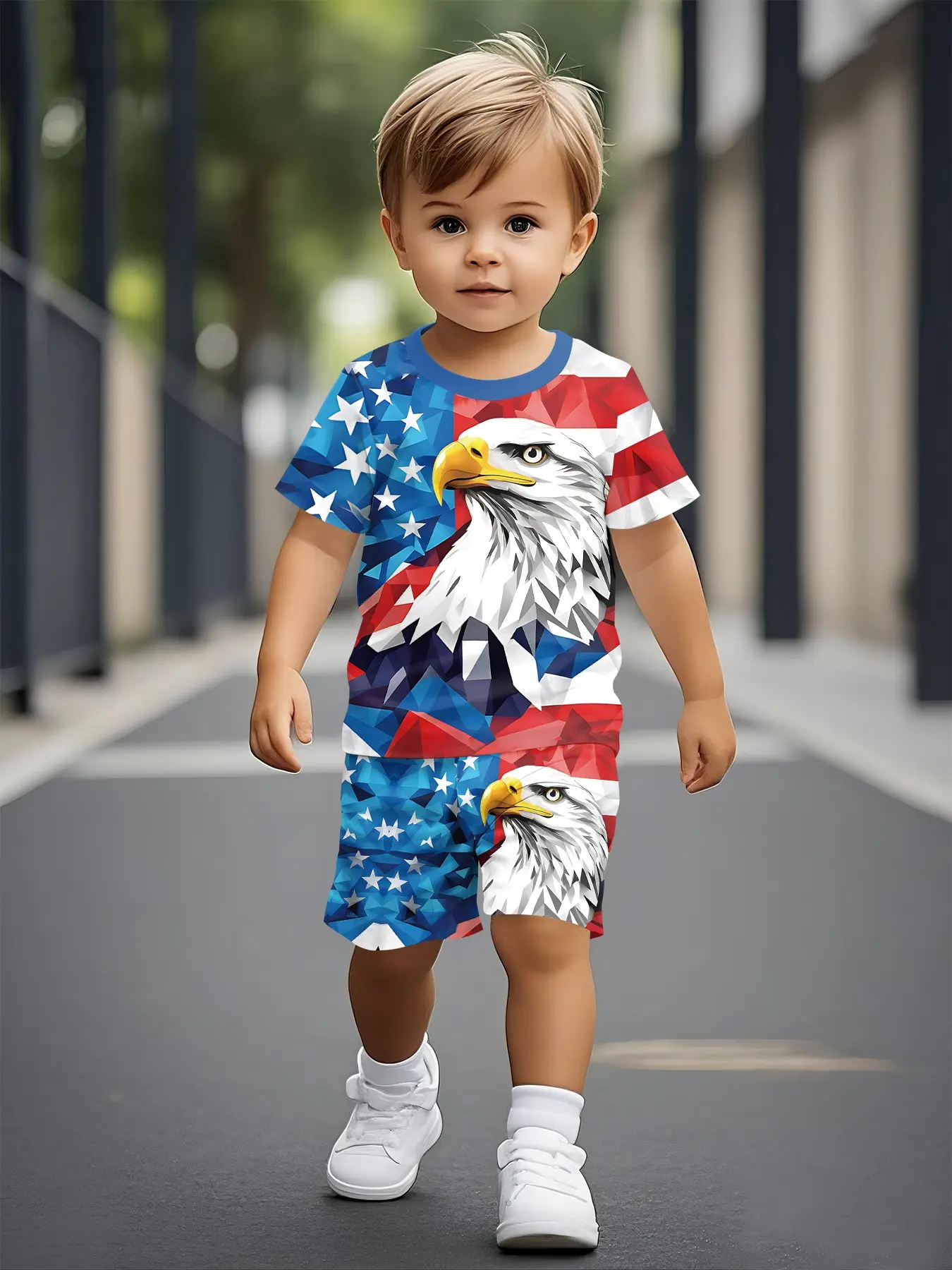 Casual boys' short-sleeve T-shirt, Toddler tee, with Star-Spangled Eagle digital print, infant and toddler short-sleeve set, kids' clothing for babies. Made of 100% polyester, a perfect gift for infants and yo, Toddler Shirts