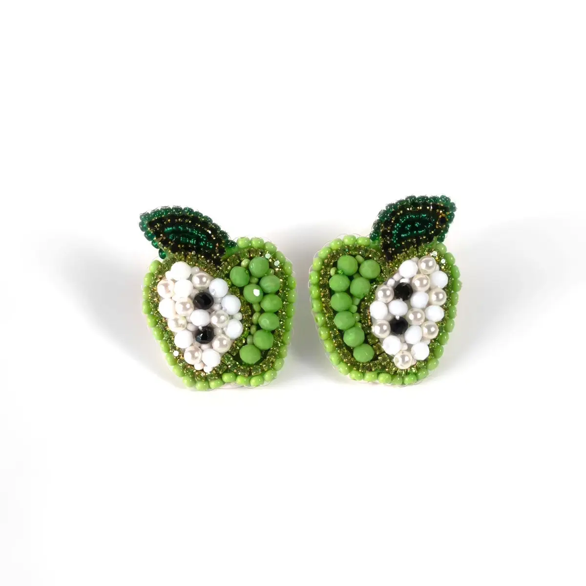 Green Apple Earrings, Green Beaded Fruit Stud Earrings, Lightweight Handmade Earrings, Teacher Appreciation Gift, Back To School Gift Ideas, Casual Everyday Earrings