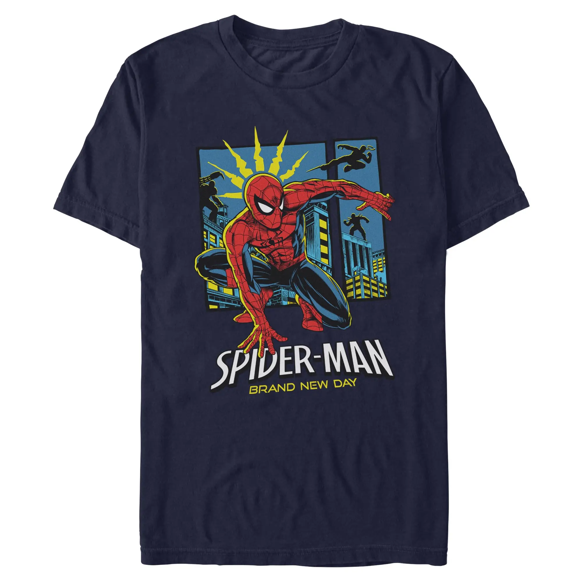 Men's Cotton Graphic T-Shirt - Short-Sleeve, Spider-Man "Brand New Day" Print, Spidey Sense in Action Design, Casual Style, Cotton Fabric