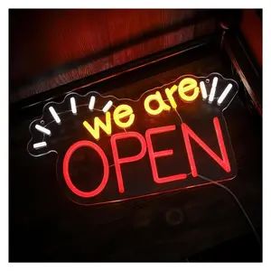 Sign Illuminated "We Are Open"Neon Sign Light For Business USB Dimmable Open Window Glass Door Retail Shop Store Bar Salon Decor