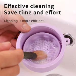 2-in-1 Silicone Folding Portable Makeup Brush Cleaning and Washing Bowl Makeup Brush Cleaning Cup with Drying Rack Beauty Cleaning Tool