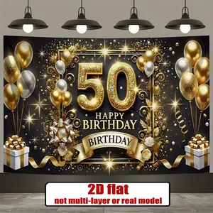 2D Flat Banner, Printing 50th Birthday Celebration Party Background Decoration Background Photo Props, Party Banner Decor, Home Decor, Room Decor, Wall Decor, Party Background Decor, Party Decor/supplies/gifts Decorative Background