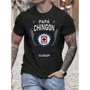 Cruz Azul "Papa Chingon" Graphic Tee - Premium Cotton Men's Soccer T-Shirt, Casual Summer Streetwear Top, Perfect Father's Day Gift for Soccer Dads, Comfort Cotton Colors Men Women T-Shirt Oversized Sportswear Shirt