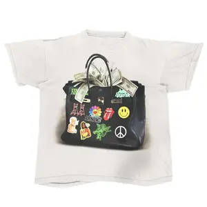 Luxury Bag Dollar Graphic T-Shirt, Black Handbag Stuffed With Cash Multi Icon Sticker Pack Pop Art Overlay, Unisex Streetwear Tee For Fashion Lovers, Streetwear Outfit