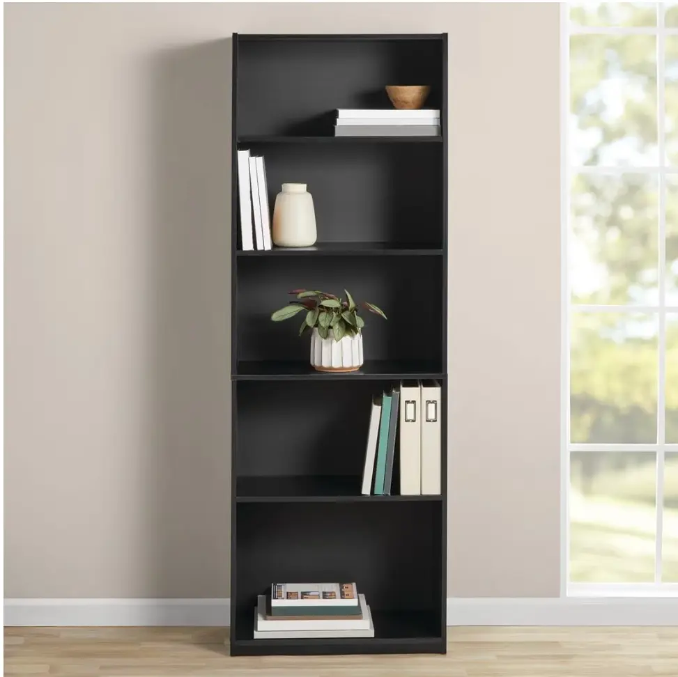 5-Shelf Bookcase with Adjustable Shelves, True Black Oak 5-Shelf Bookcase with Adjustable Shelves, True Black Oak