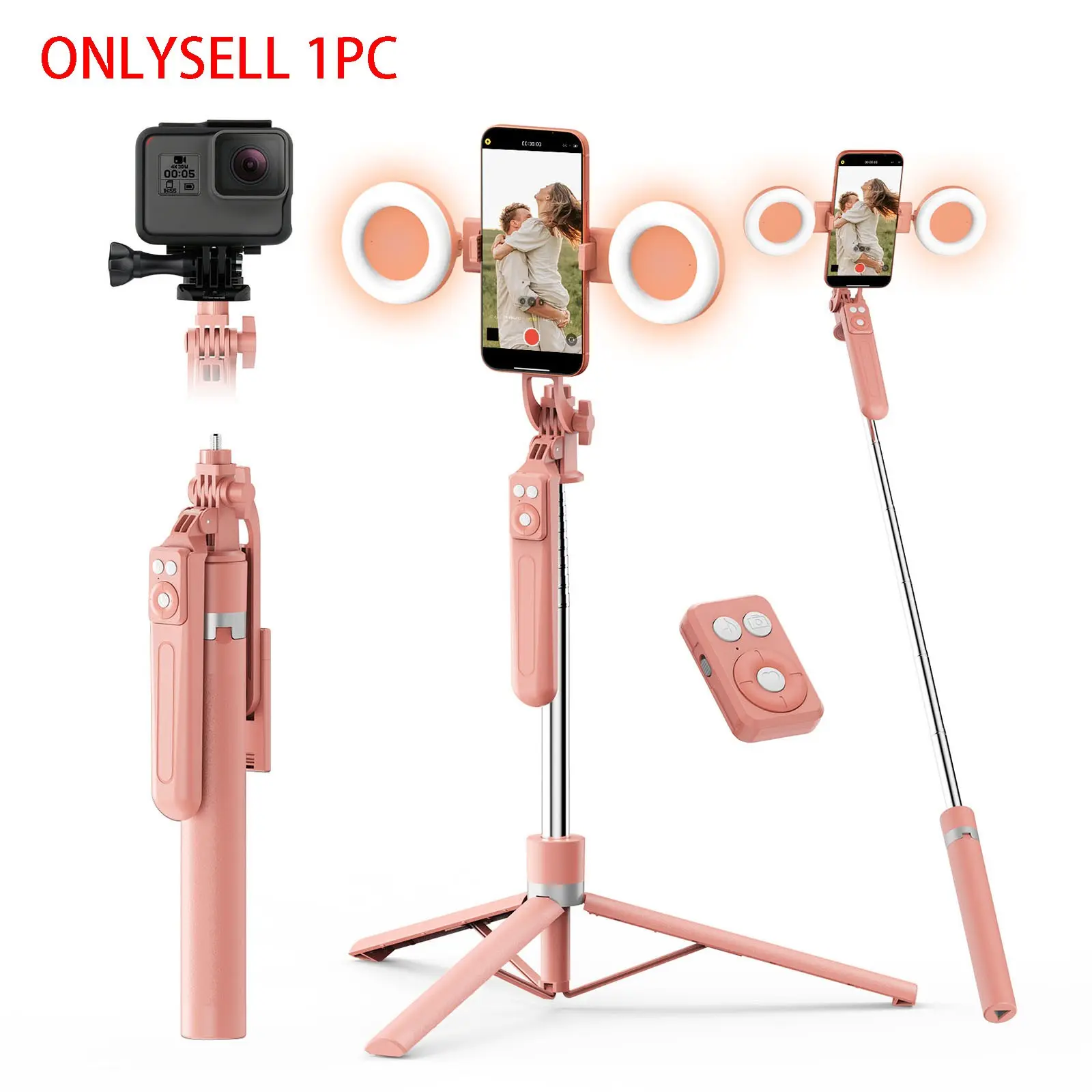 360° Rotating Extendable Phone Tripod with Dual Beauty Light, Portable Selfie Stick with Bluetooth-compatible Remote, Live Streaming Mobile Accessories, Smartphone Selfie Stick, Portable Selfie Accessory