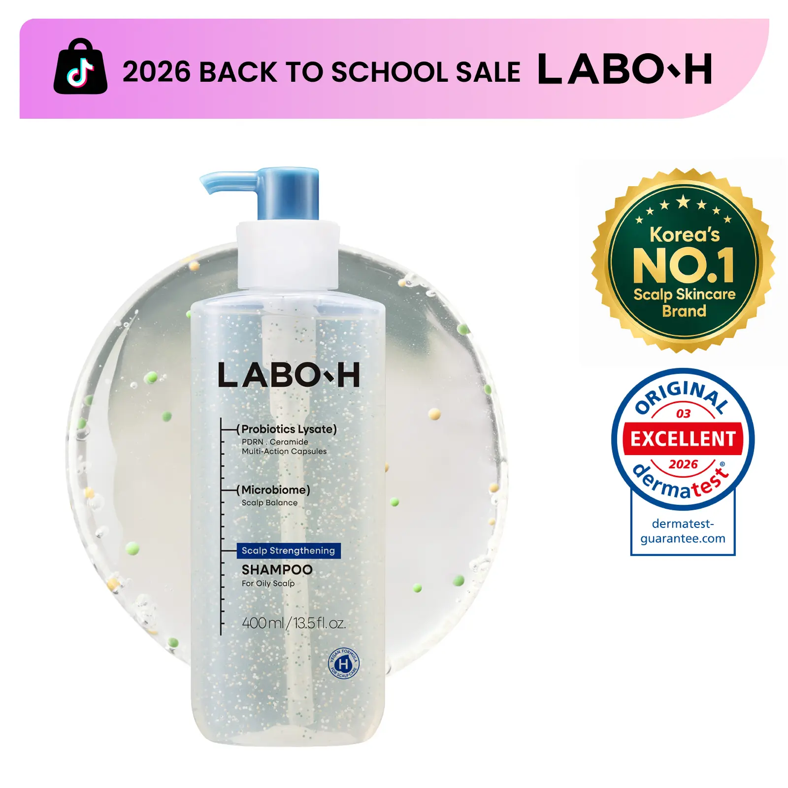 LABO-H Scalp Strengthening Shampoo for Oily Scalp | 72% Less Sebum | Triple-Action Capsule Hair Growth Shampoo | Korean Haircare