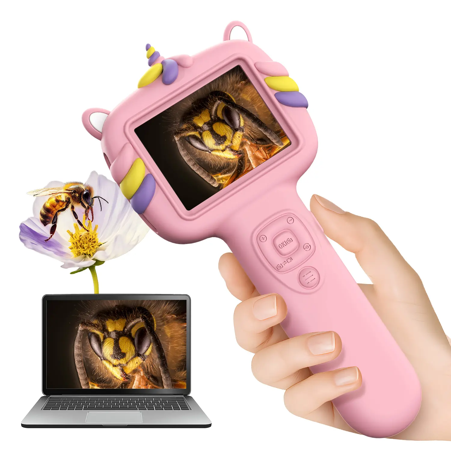 Portable Kids Microscope 2.4" Mini Handheld Digital Microscope for Kids - Educational Science Kit Toys for Christmas Birthday Gifts Toys for 3- 13 Year Old，  Perfect Gift for Christmas, Birthday,  toddler gift Visual Learning Tools Teaching Supplies outdo