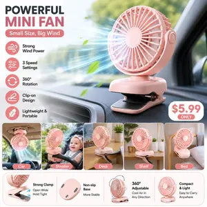 Mini Clip-on Portable Fan - Rechargeable Mini Fans with Powerful Clamps, 3 Speed Settings, Cute Small Desktop Cooler, Suitable for Backpacking, Outdoor Trips (Muted Yellow, Green, Pink), Portable Fans