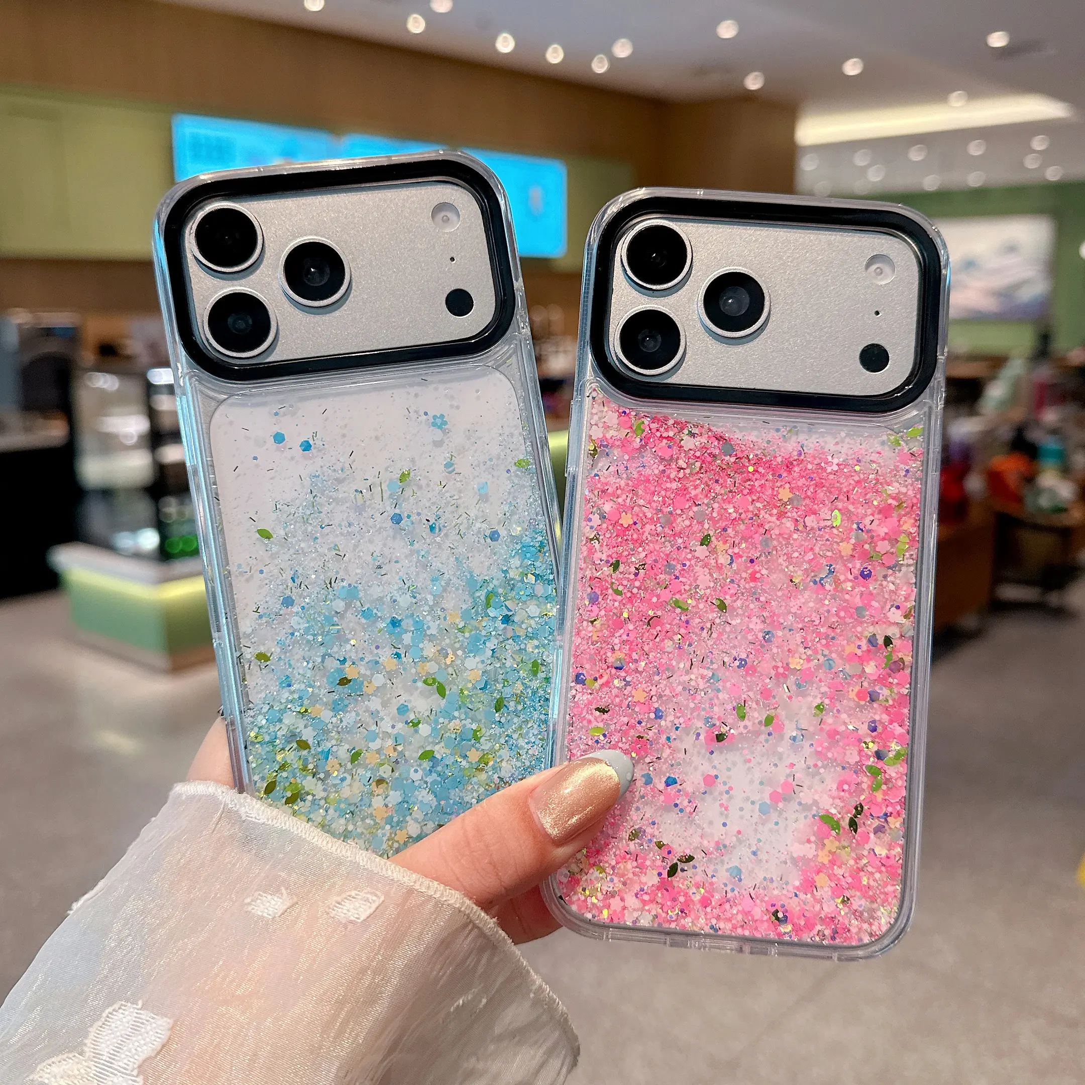 Glitter Sparkle Flowing Quicksand Case Cover for iPhone 17 Pro Max 16 15 14 ,Cute Flowers Luminous Effect Moving Quicksand Back, Glow in The Dark Liquid Clear Bumper Cover for Girls Women