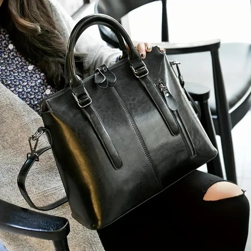 Women's Genuine Oil Wax Cowhide Bag - Fashionable Handheld, Crossbody & 1-Shoulder Design, Ideal for Office & Travel, Perfect Gift for Ladies